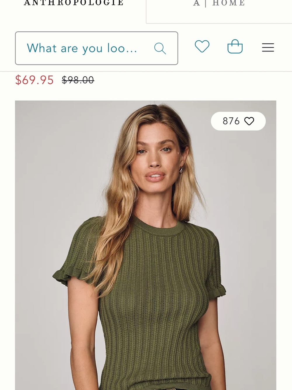 Anthropologie Olive Ribbed Short Sleeve Knit Top